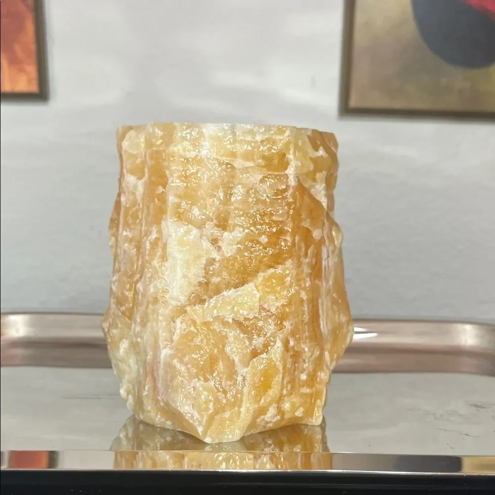 Hand Chiseled Honeycomb Calcite Stone Candle Holder